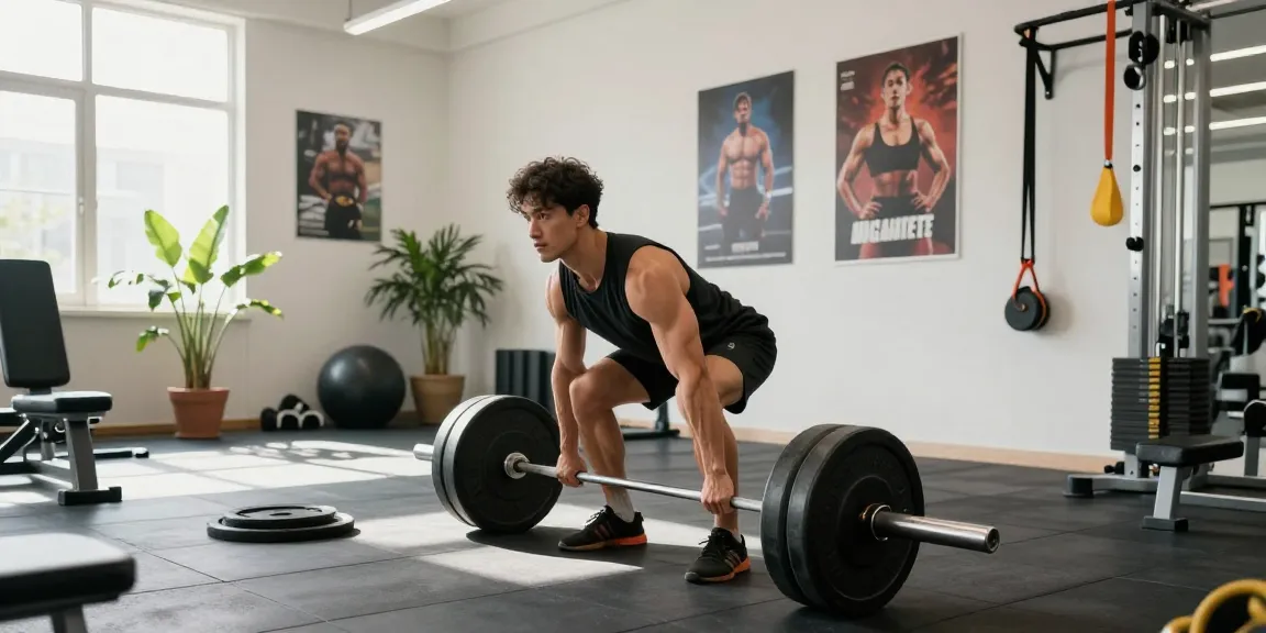 Selliza Shop Kunden im Fitnessstudio beim Deadlift mit motivierenden Plakaten im Hintergrund