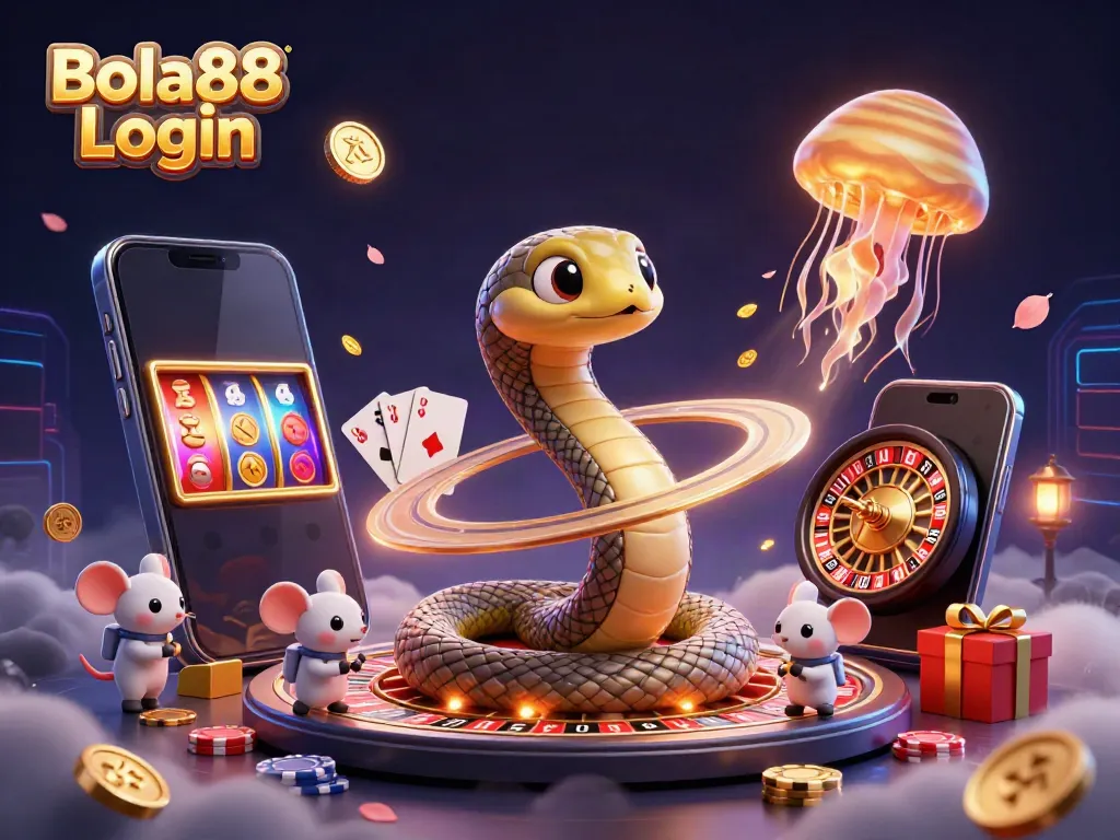 Bola88 Login celebrates online gaming fun with astronaut mice betting on Saturn's rings and colorful gaming elements.