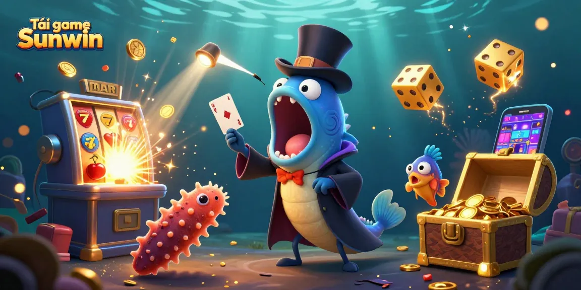 Engage with Tải game Sunwin in a vibrant illustration showcasing casino excitement and games.